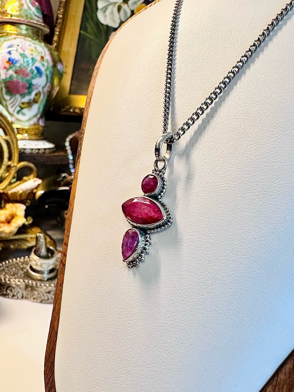 Vintage Sterling Silver Raw Ruby Artisan Pendant